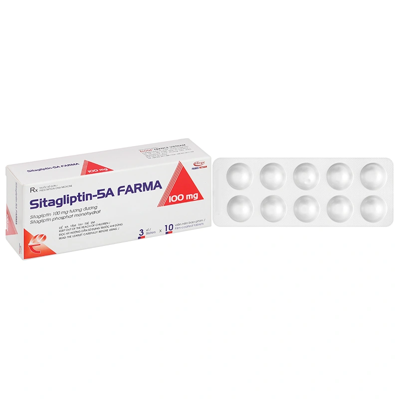 Sitagliptin - 5A Farma 100mg kiểm soát đường huyết ở bệnh đái tháo đường type 2  (3 vỉ x 10 viên) - 
